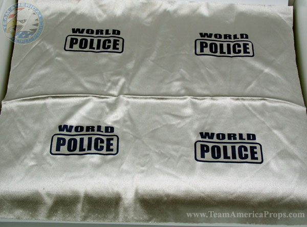  America team. The fabric itself is silver with the 'World Police' logo 
